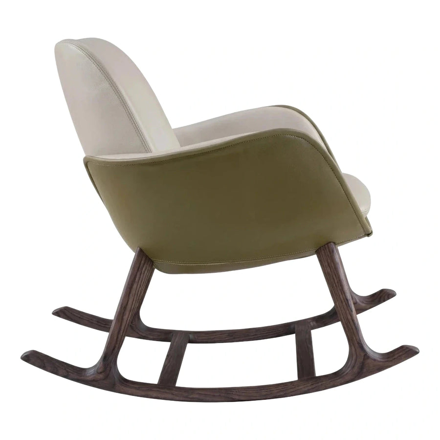 Modern Two-Tone Leather Rocking Chair with Wood Base