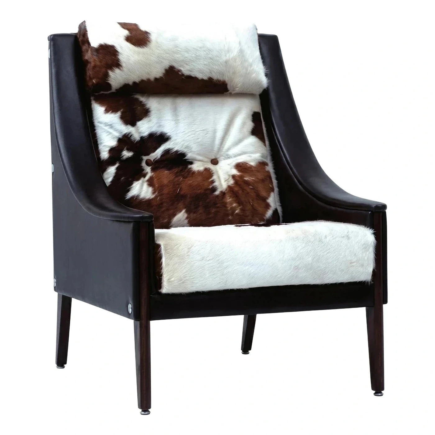 High Back Cowhide Armchair with Dark Leather Frame