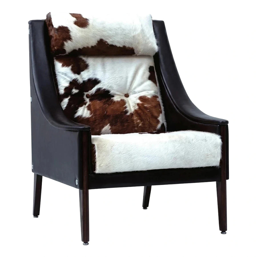 High Back Cowhide Armchair with Dark Leather Frame