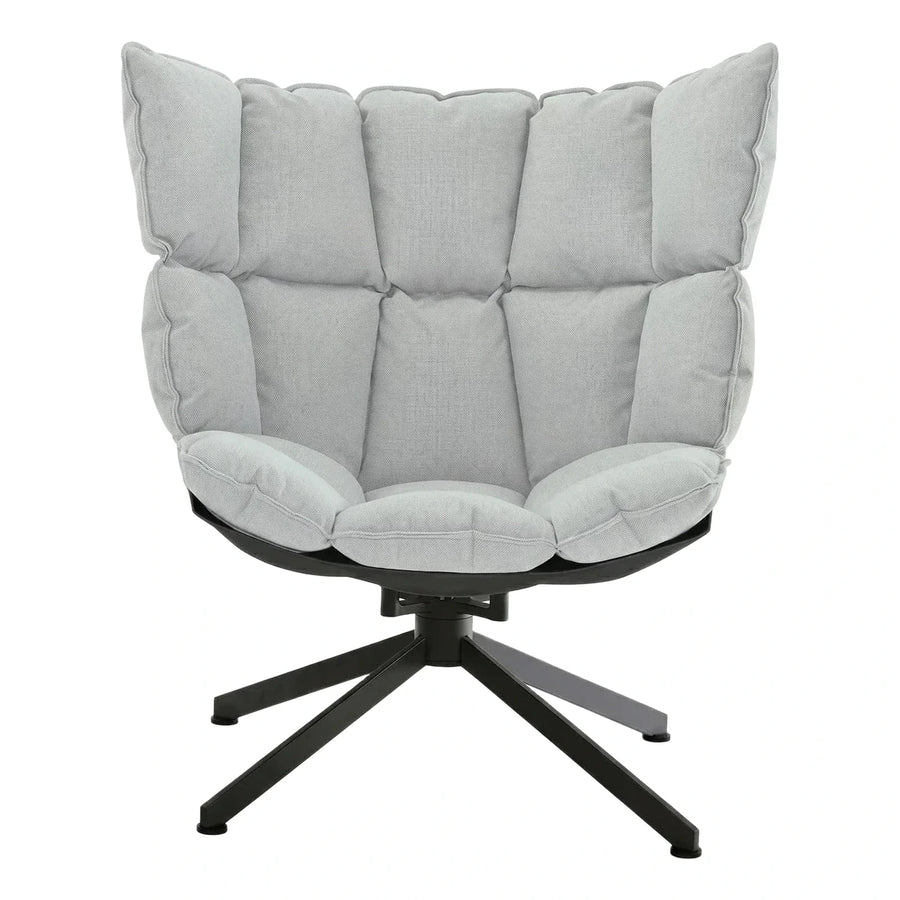 Modern Grey Fabric Swivel Lounge Chair with Black Base