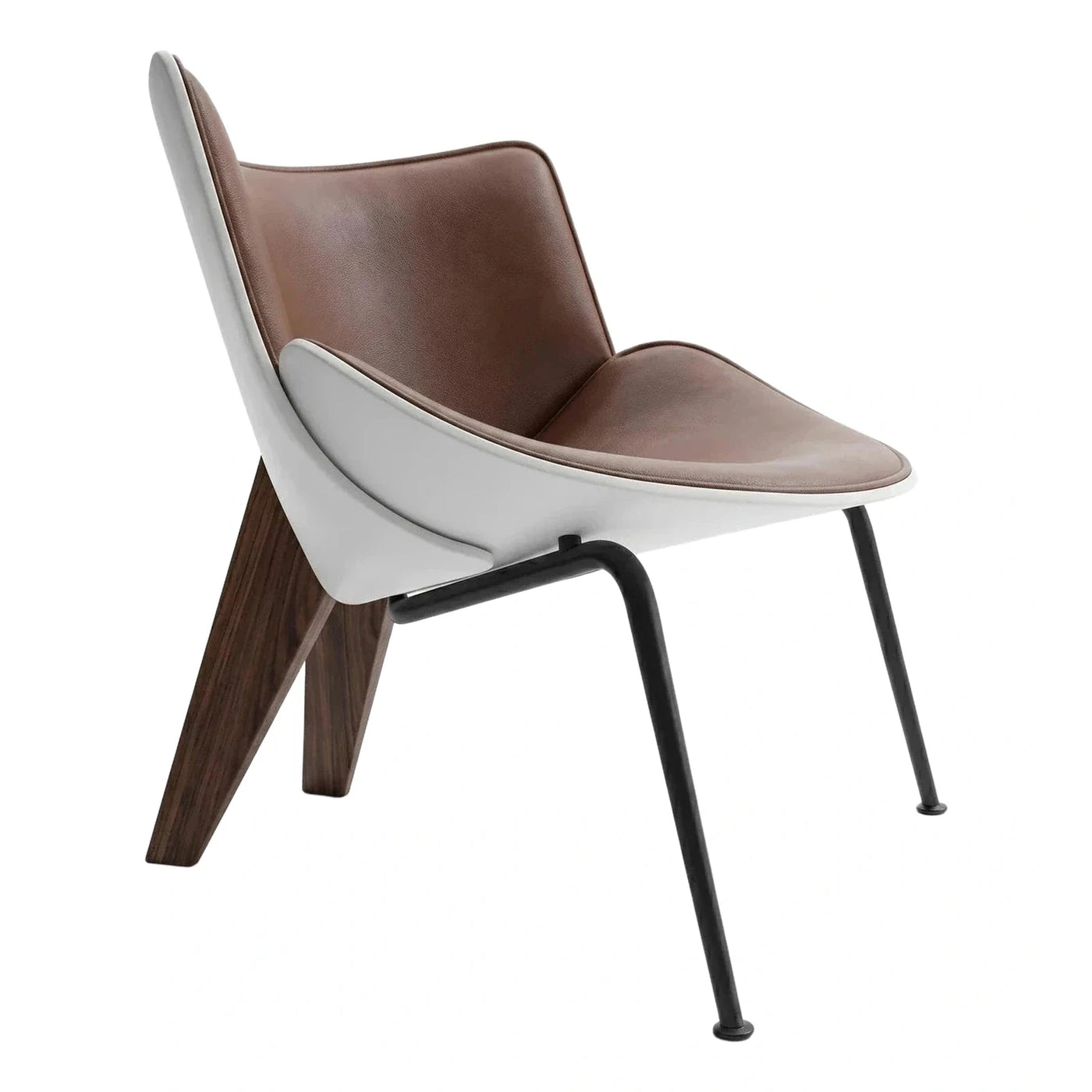 Modern Brown Leather Lounge Chair with Mixed Legs