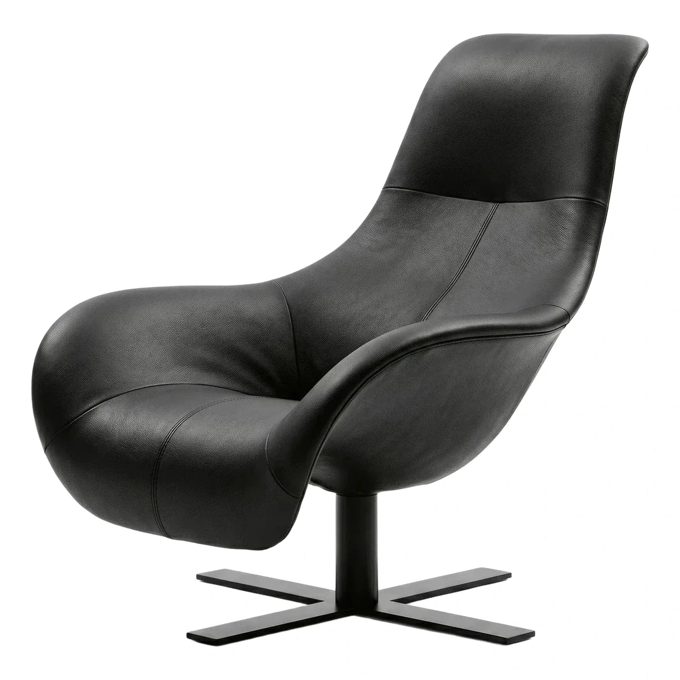 Black Leather Swivel Lounge Chair with Cross Base