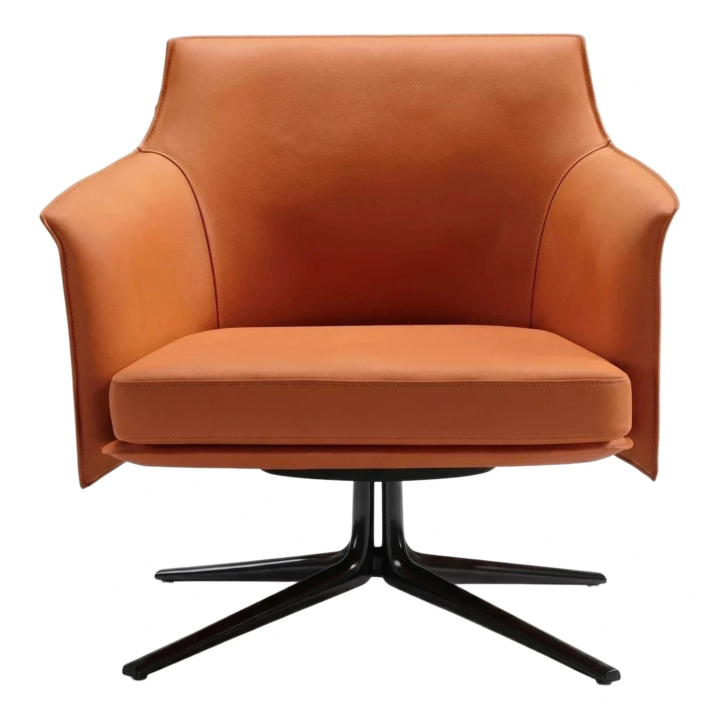 Modern Cognac Leather Swivel Lounge Chair