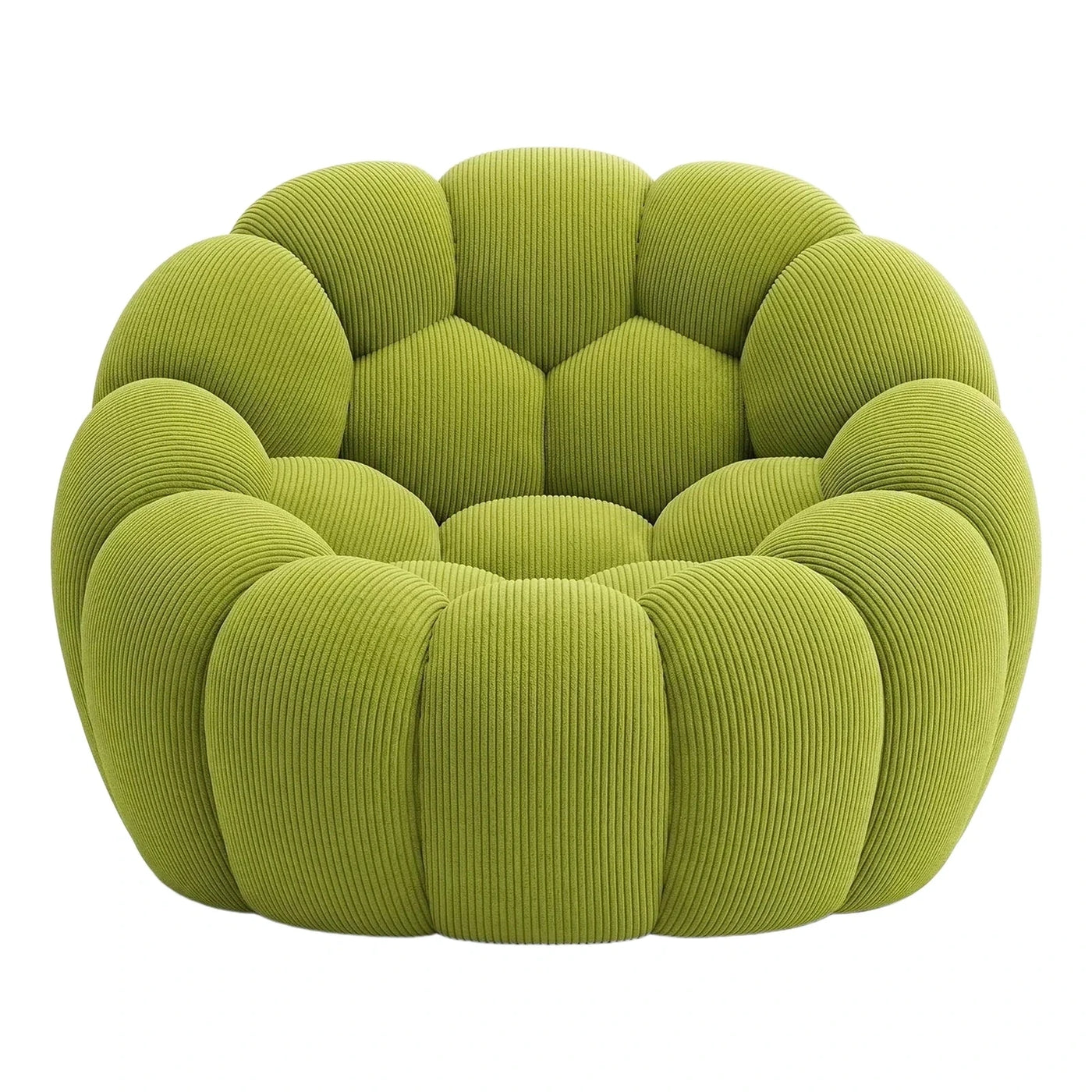 Green Ribbed Fabric Round Lounge Chair