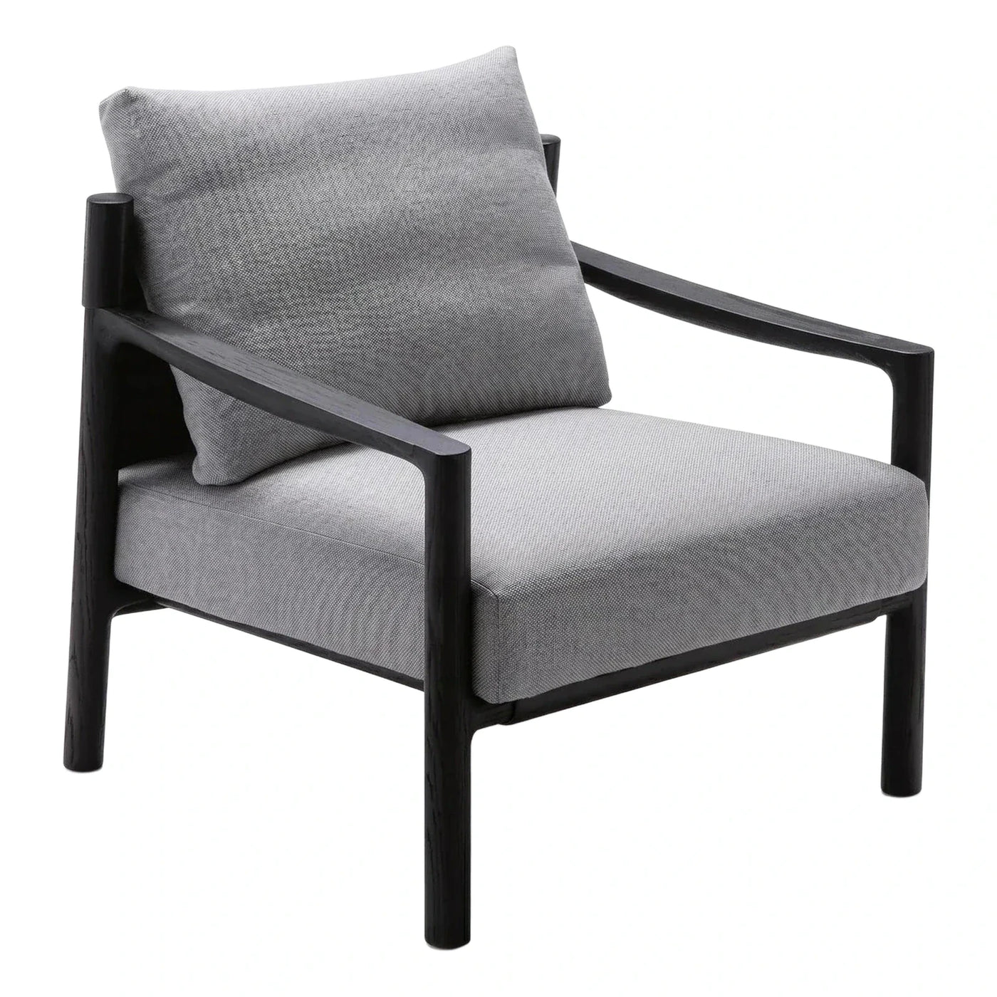 Modern Grey Fabric Armchair with Dark Wood Frame
