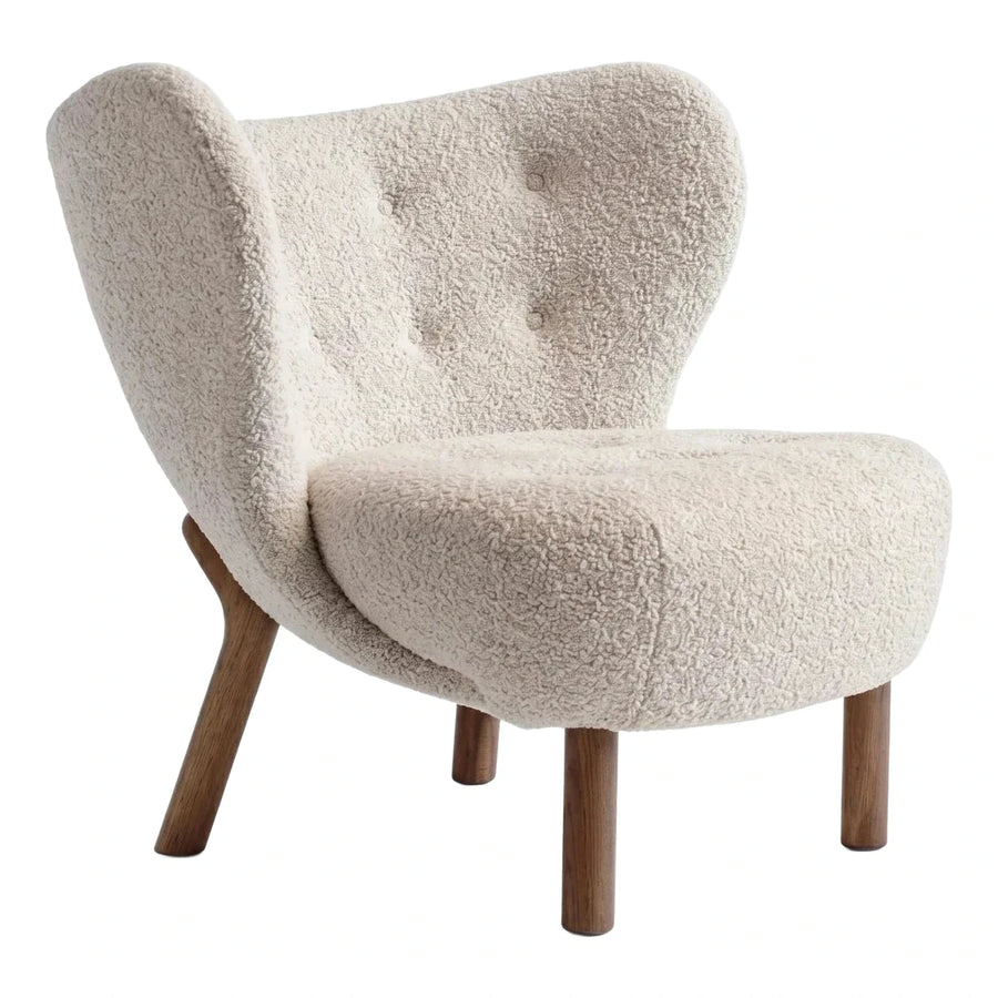 Cream Boucle Wingback Lounge Chair with Wood Legs