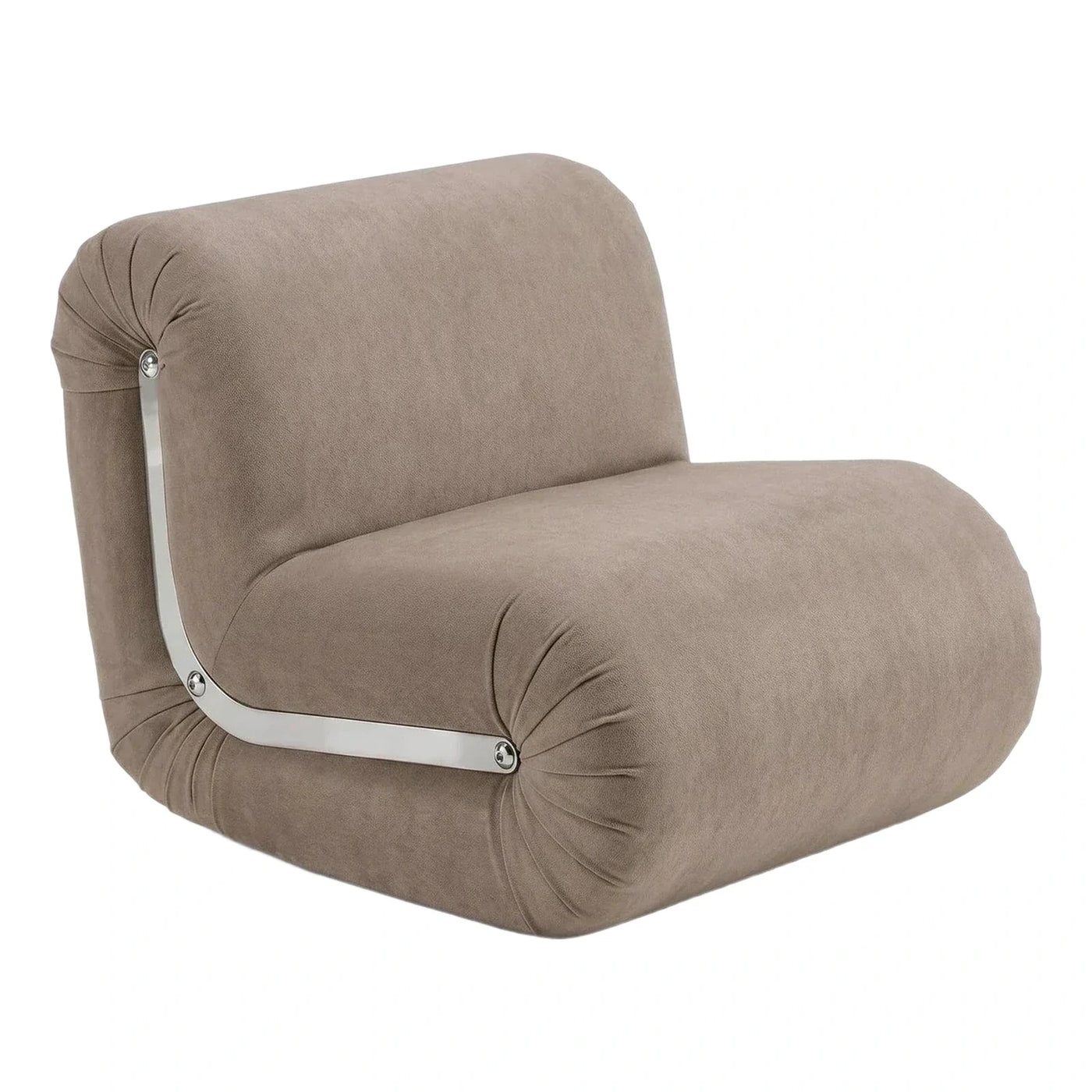 Modern Taupe Lounge Chair with Chrome Clamp Detail