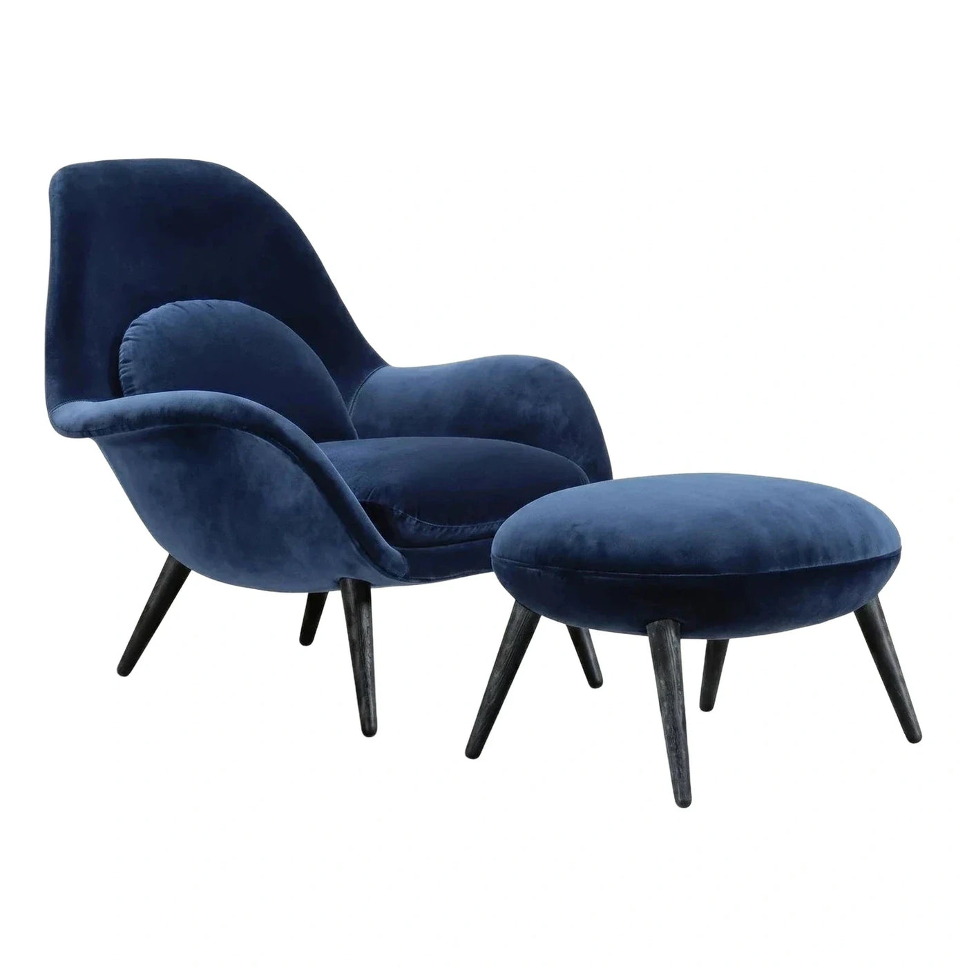 Navy Blue Velvet Lounge Chair and Ottoman Set