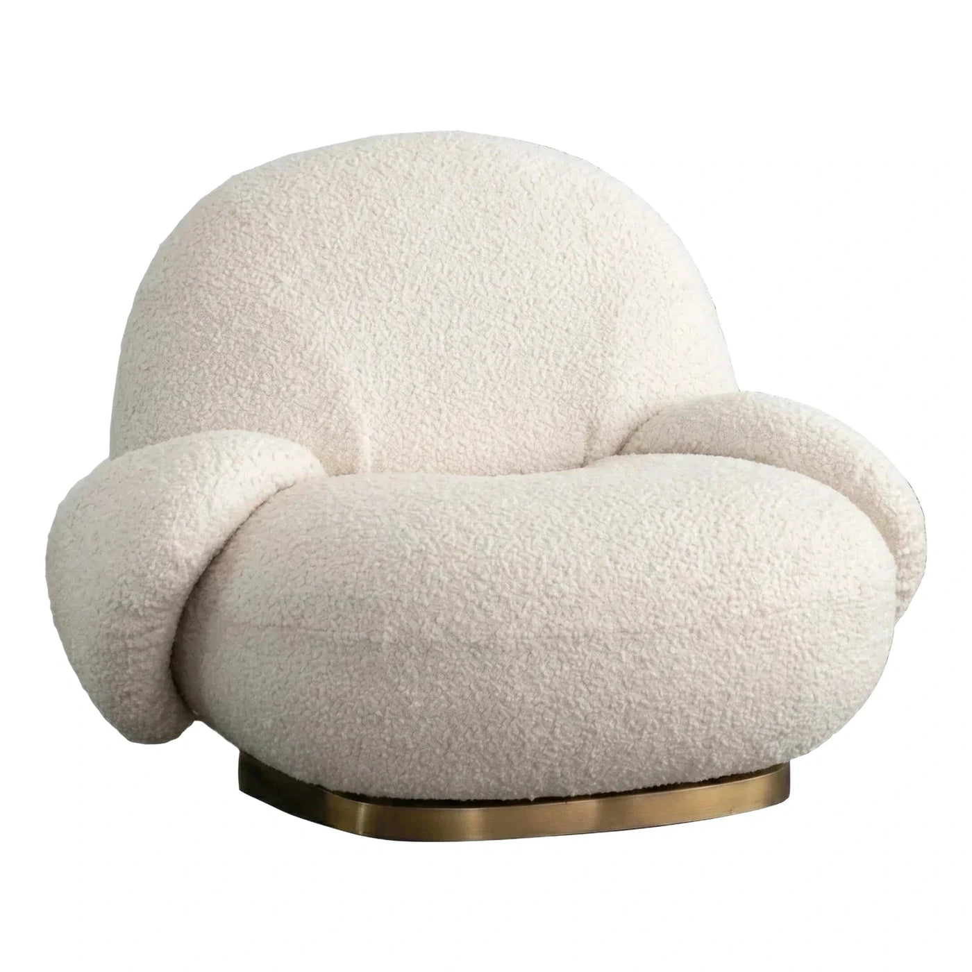 Cream Boucle Tub Armchair with Gold Metal Base