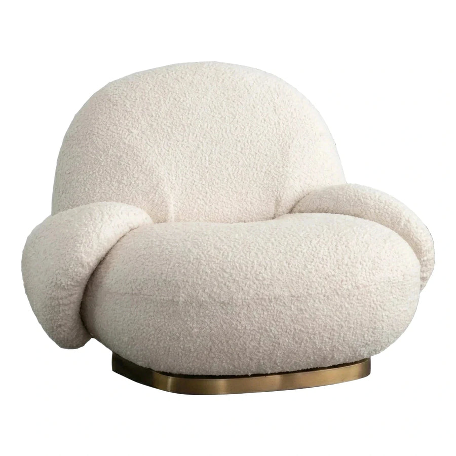 Cream Boucle Tub Armchair with Gold Metal Base