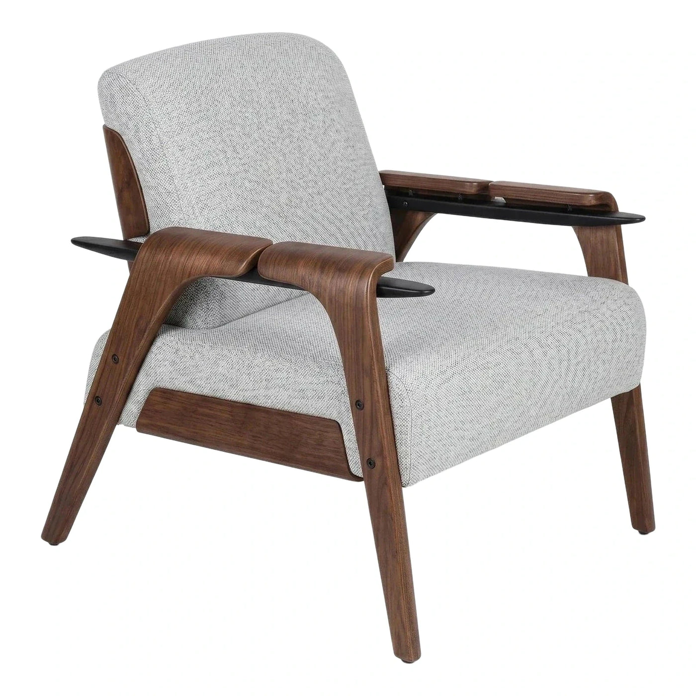 Contemporary Grey Fabric Lounge Chair with Dark Wood Frame