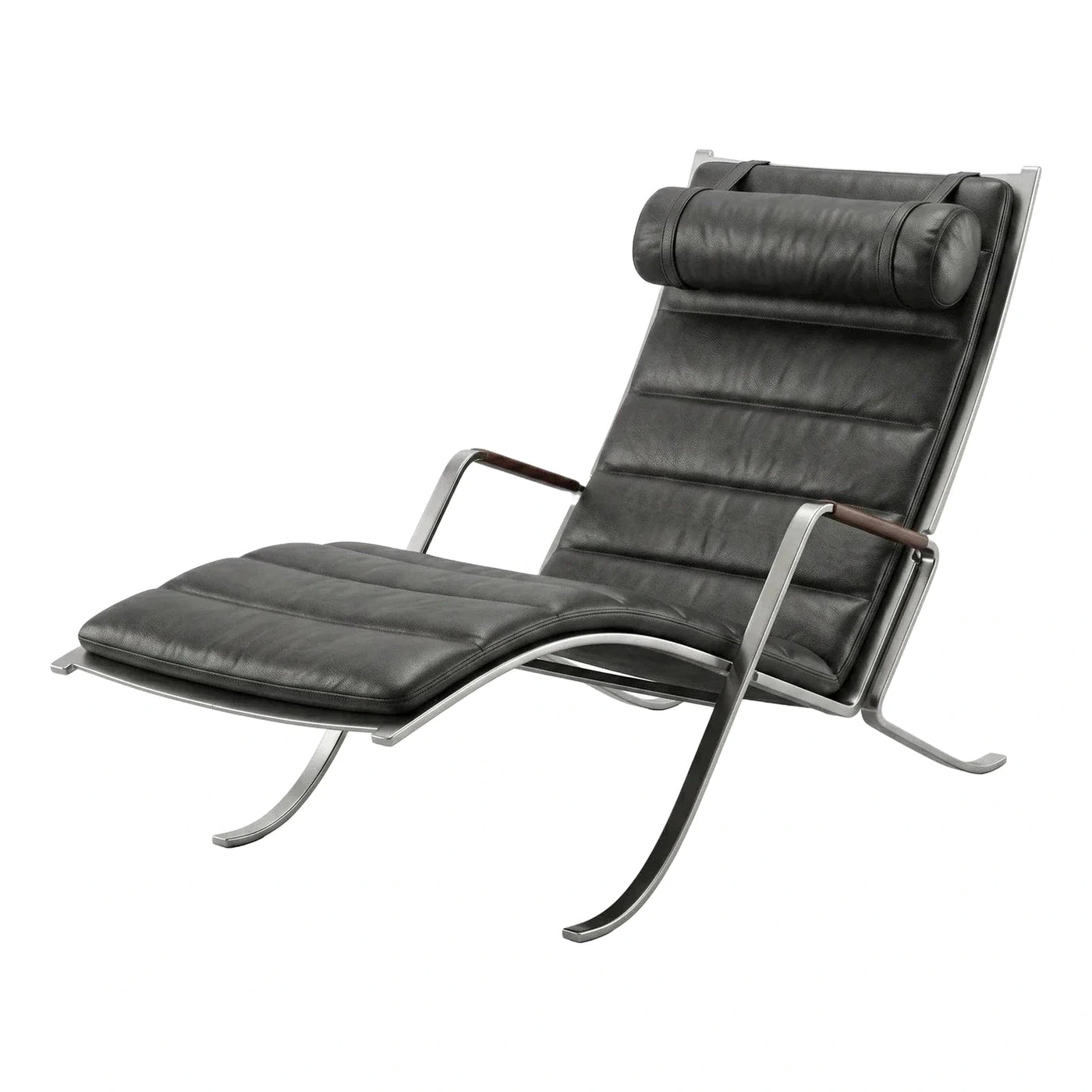 Modern Black Leather Cantilever Lounge Chair with Wood Accents