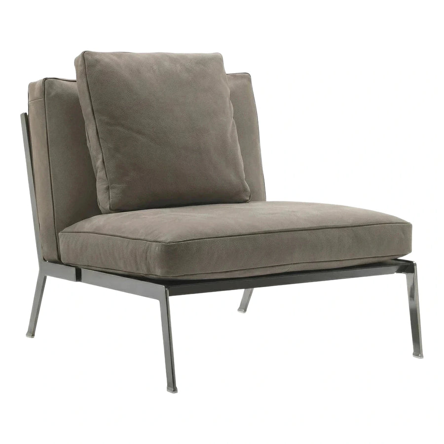 Modern Grey Leather Lounge Chair with Metal Frame