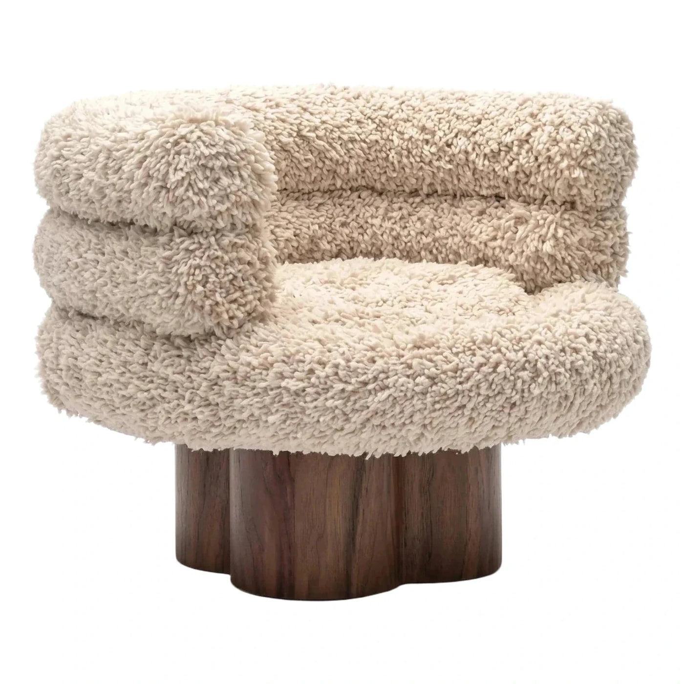 Modern Cream Boucle Armchair with Dark Wood Base