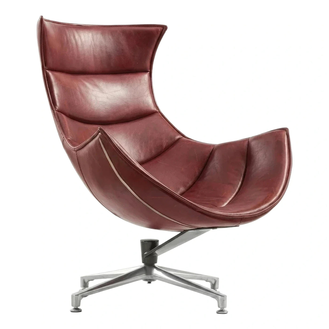Burgundy Leather High Back Swivel Lounge Chair