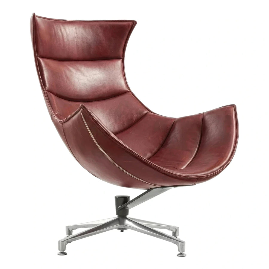 Burgundy Leather High Back Swivel Lounge Chair