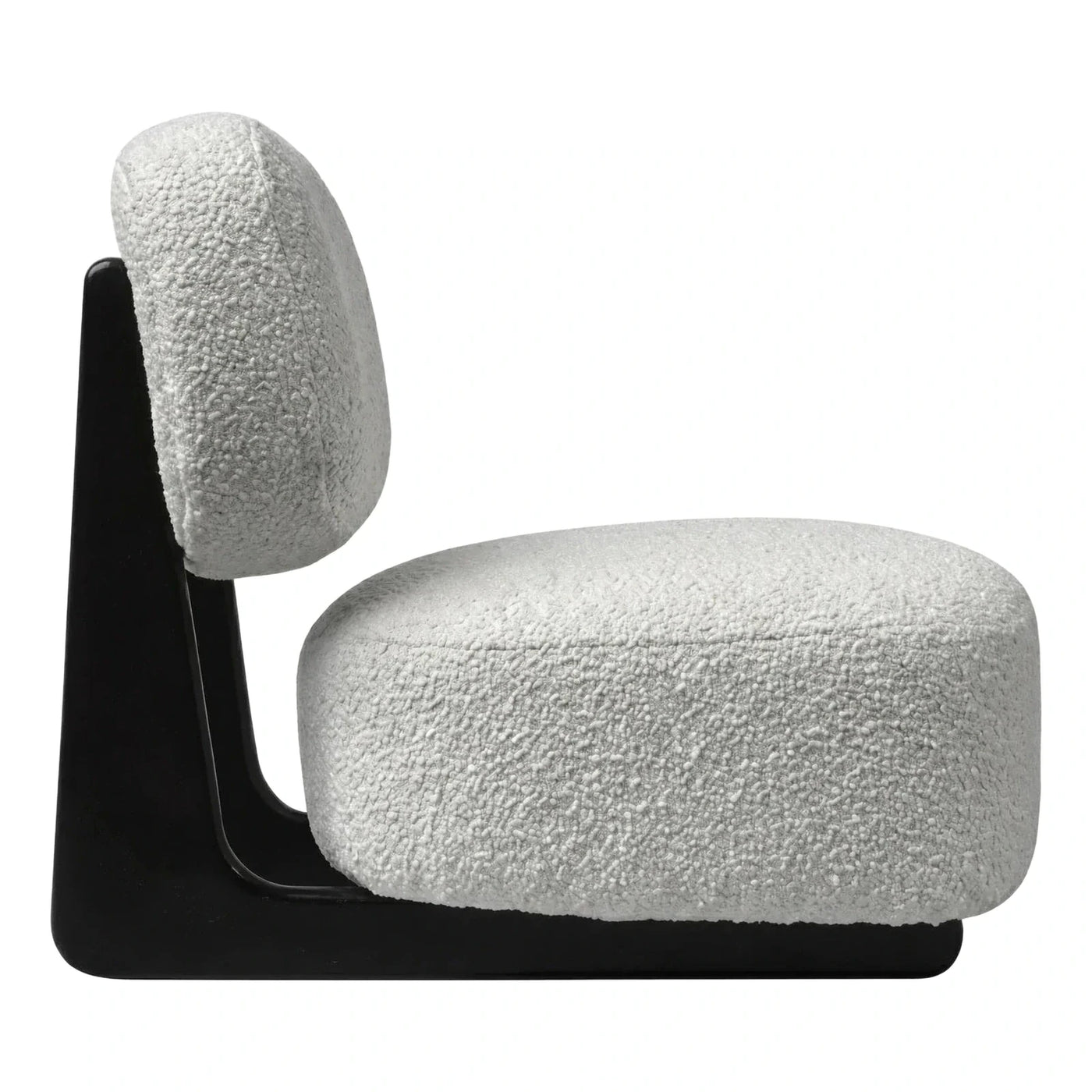 Modern White Boucle Lounge Chair Black Frame