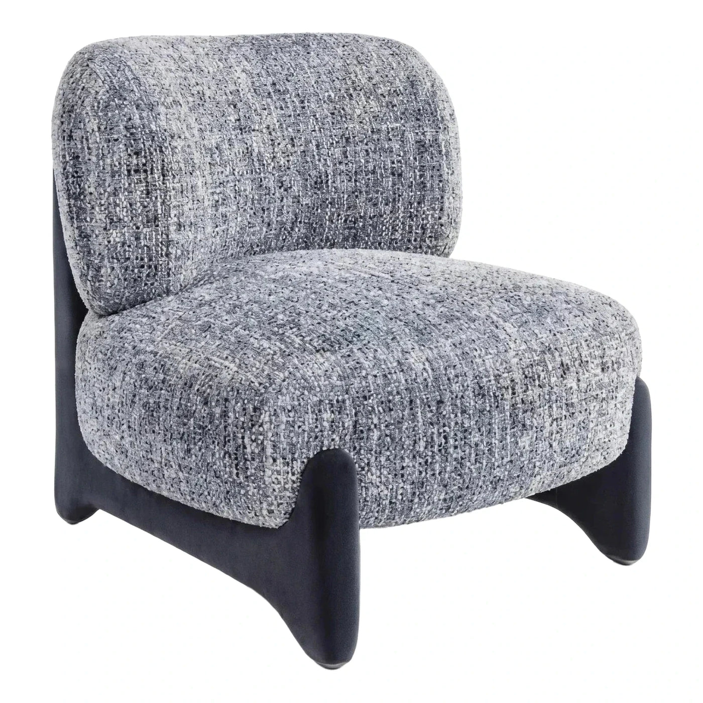 Grey Boucle Lounge Chair with Dark Sculptural Base