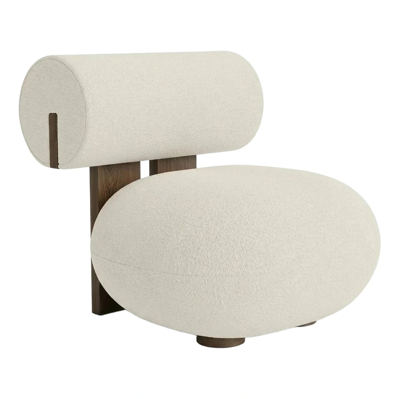 Cream Boucle Cylinder Back Lounge Chair with Wood Frame