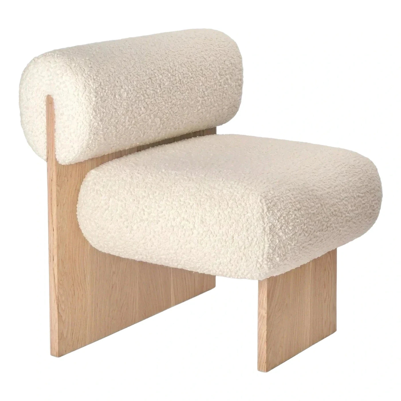 Cream Boucle Lounge Chair with Light Wood Frame