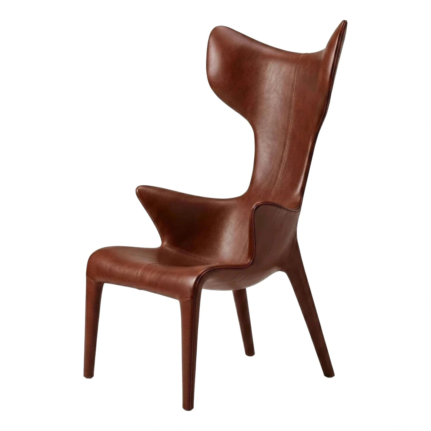 Modern Brown Leather High Back Lounge Chair