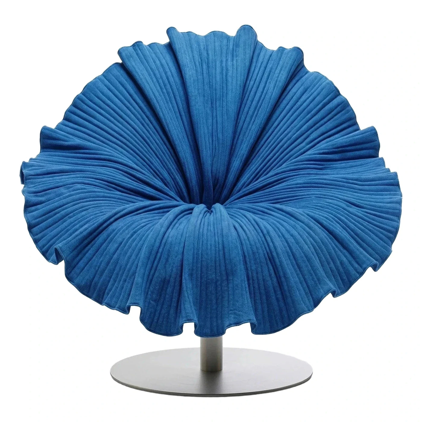 Blue Pleated Sculptural Swivel Lounge Chair