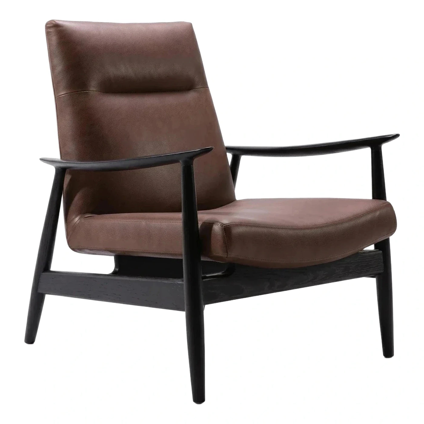 Brown Leather Lounge Chair with Dark Wood Frame
