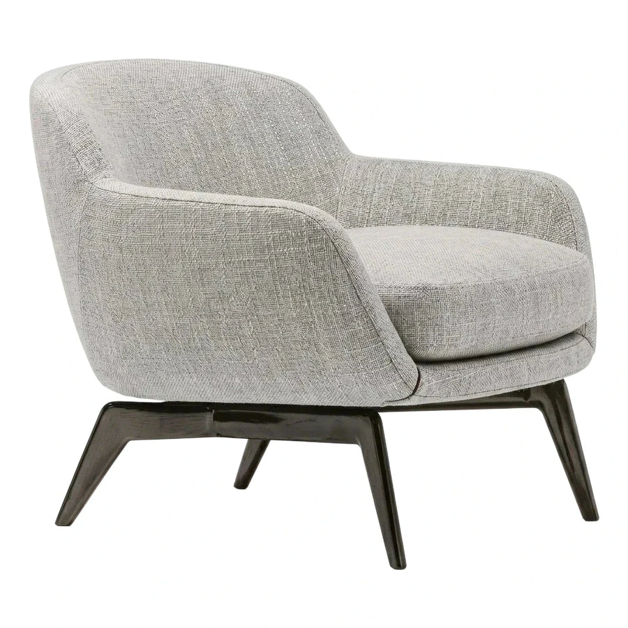 Modern Grey Fabric Lounge Chair with Dark Wood Base
