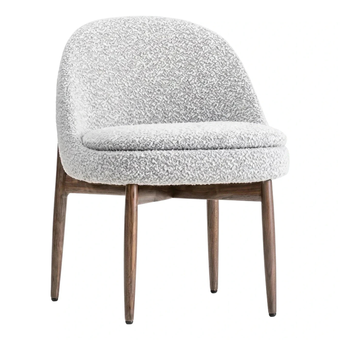 Modern White Bouclé Lounge Chair with Wood Legs