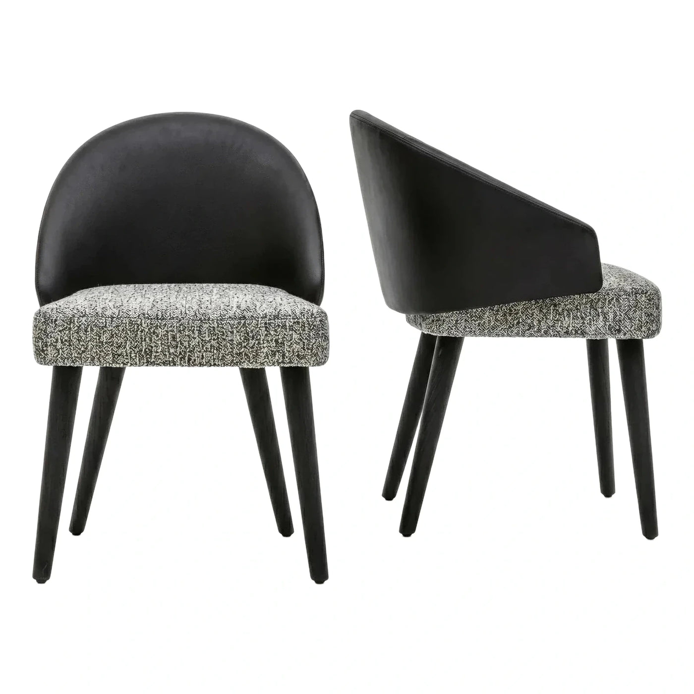 Modern Black Leather and Grey Fabric Dining Chair