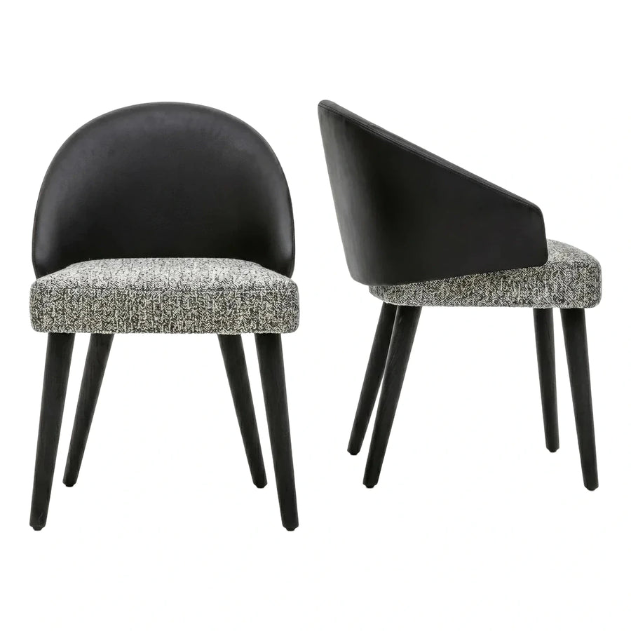 Modern Black Leather and Grey Fabric Dining Chair