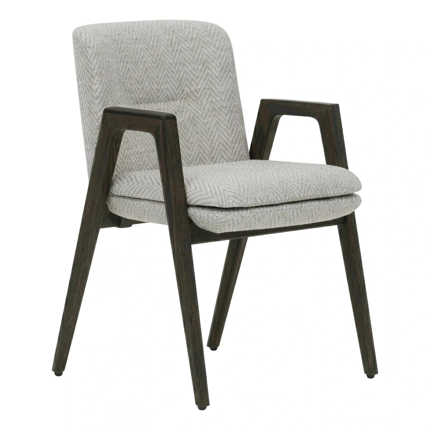 Modern Grey Herringbone Armchair with Dark Wood Frame