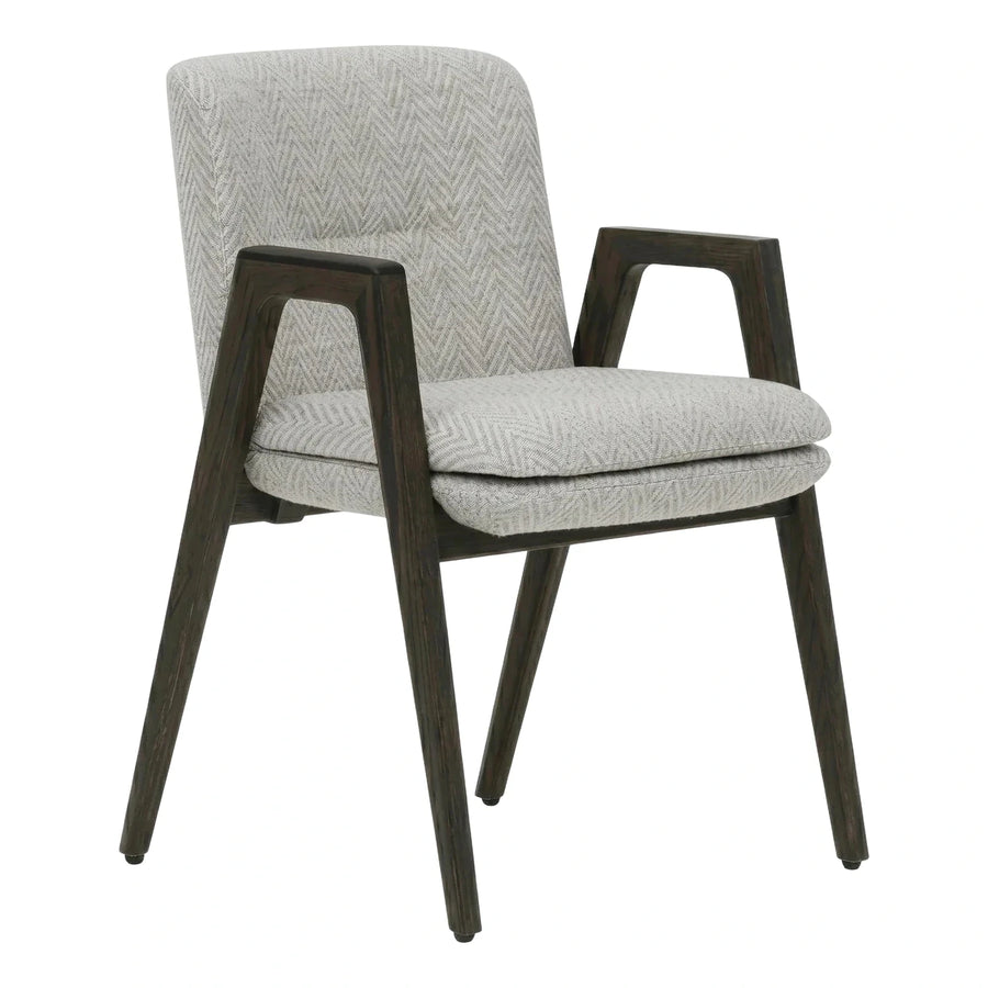 Modern Grey Herringbone Armchair with Dark Wood Frame