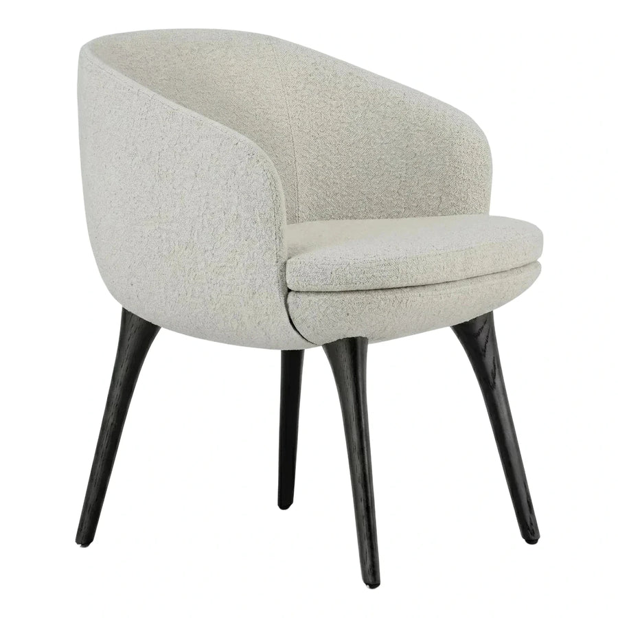 Cream Boucle Tub Armchair with Dark Wood Legs