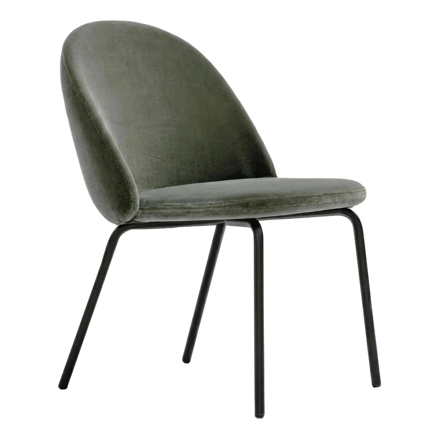 Modern Green Velvet Dining Chair with Black Metal Legs