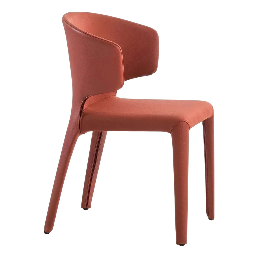 Modern Terracotta Leather Dining Chair with Upholstered Legs