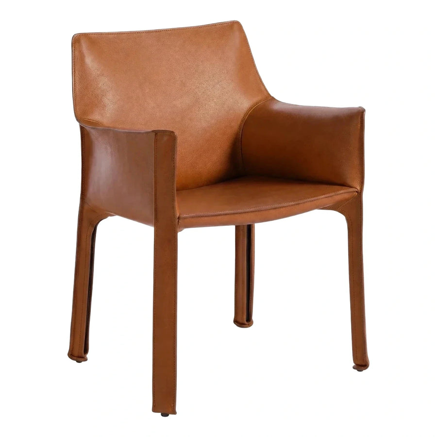 Modern Cognac Leather Armchair with Wrapped Legs