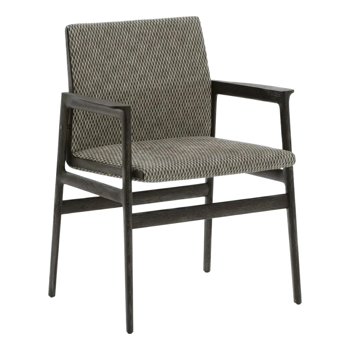 Modern Grey Fabric Armchair with Dark Wood Frame