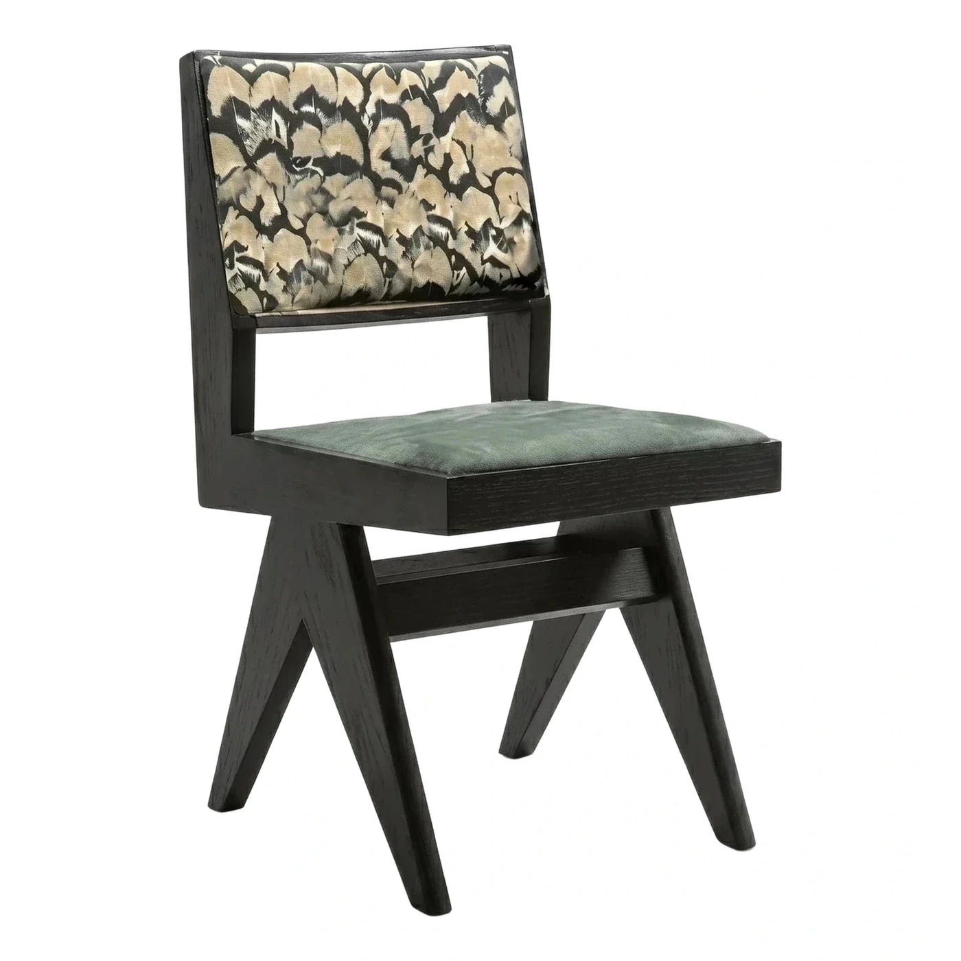 Modern Dark Wood Dining Chair with Patterned Backrest
