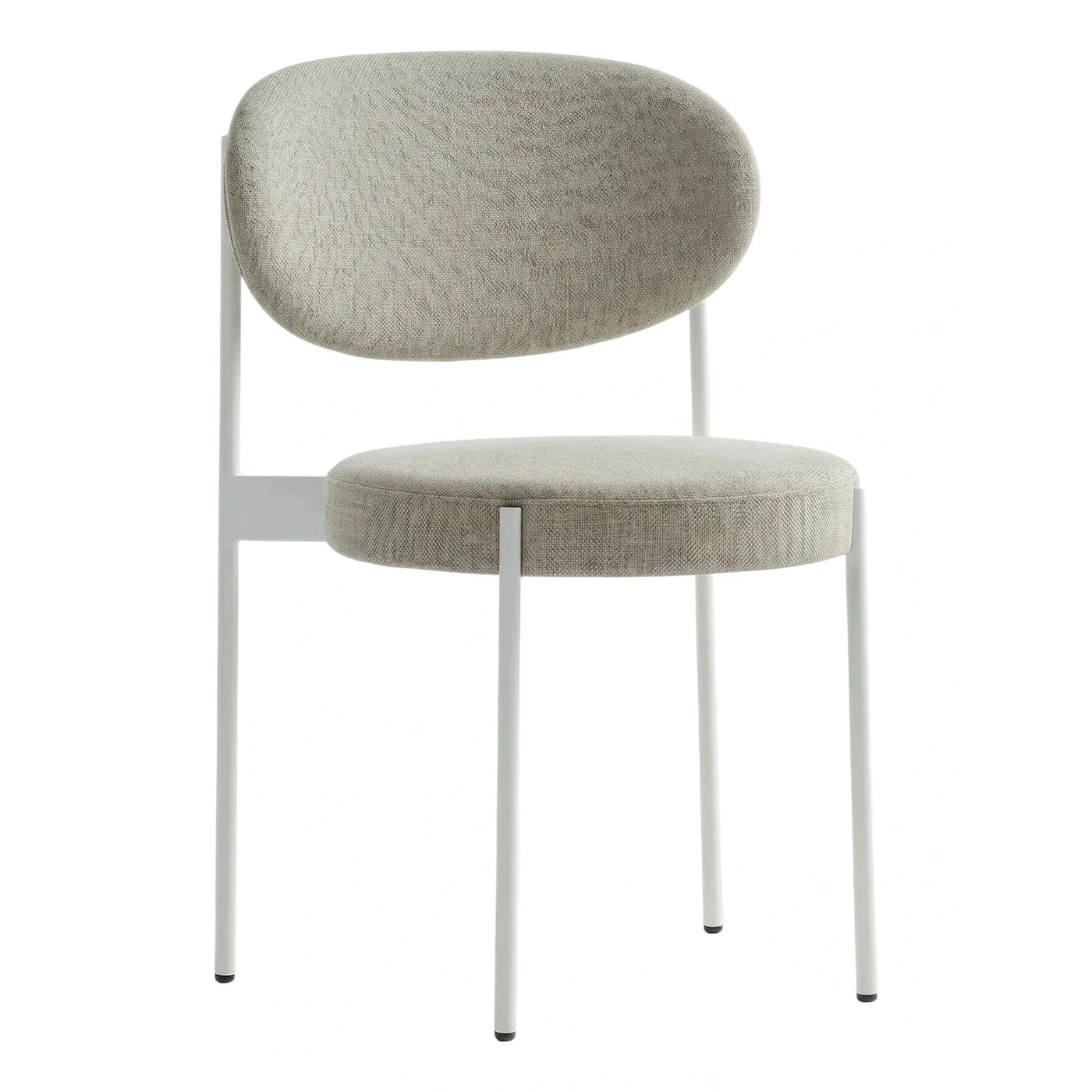 Modern Beige Fabric Dining Chair with White Metal Legs