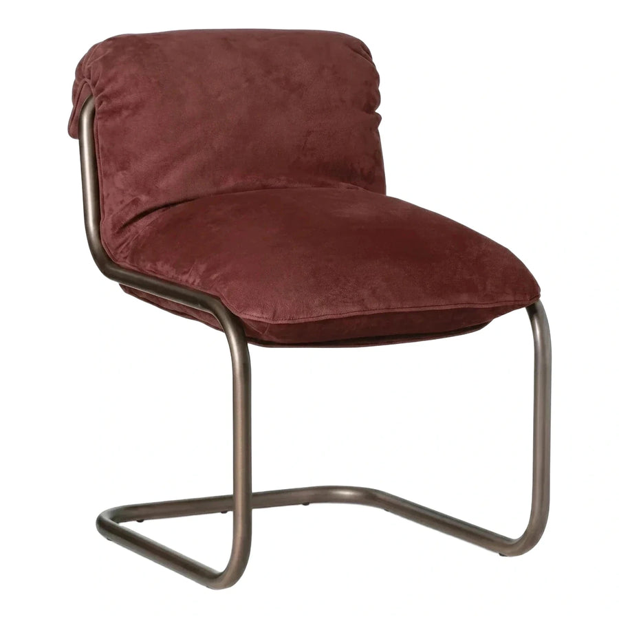 Burgundy Velvet Cantilever Lounge Chair with Metal Frame