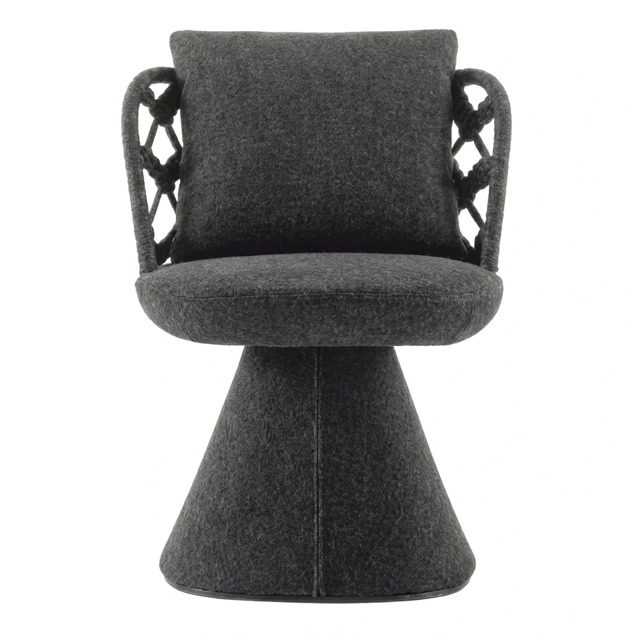 Dark Grey Fabric Lounge Chair with Knotted Rope Arms