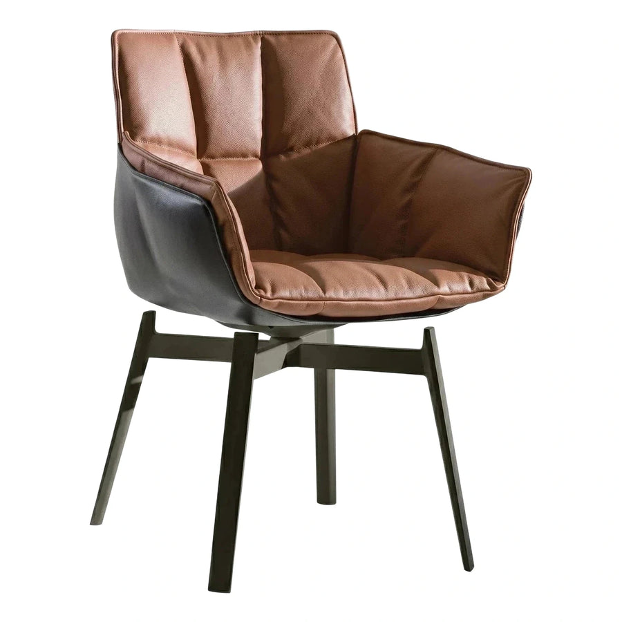 Modern Two-Tone Leather Armchair with Dark Angled Legs