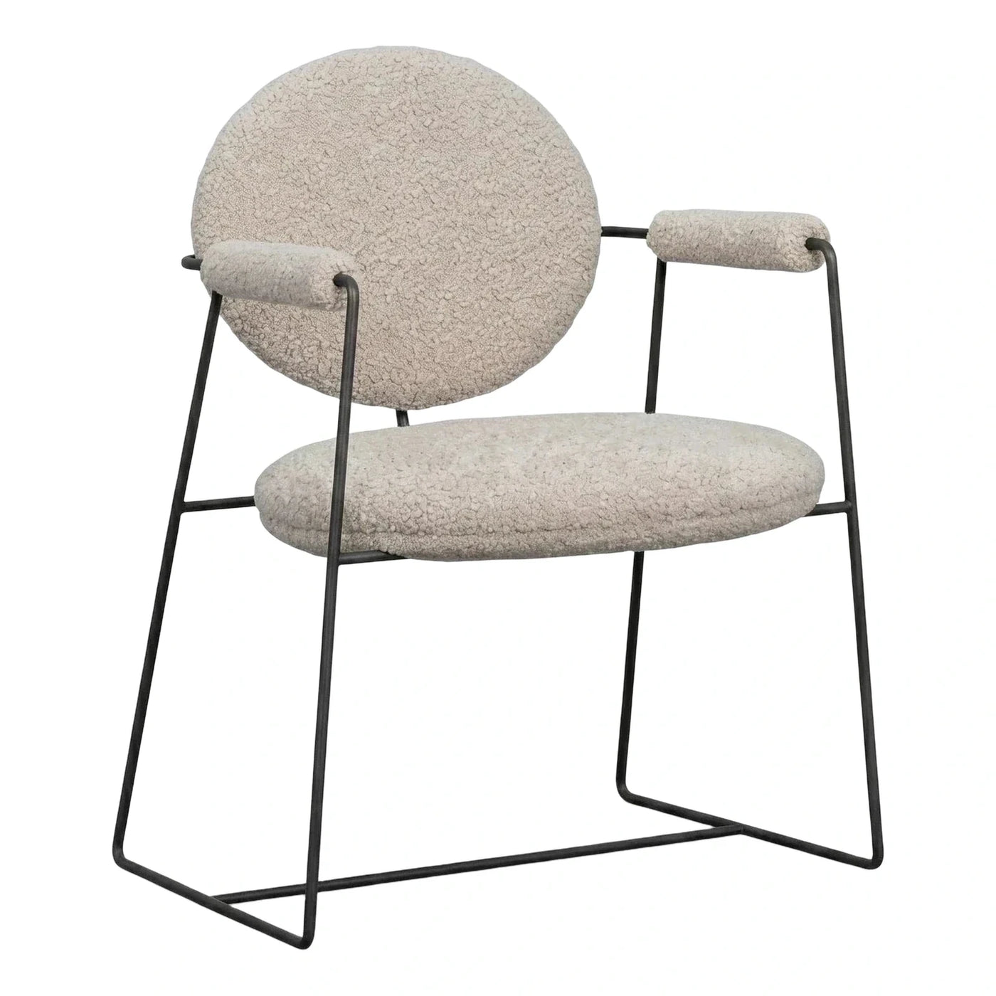 Modern Round Back Boucle Armchair Black Metal Frame
