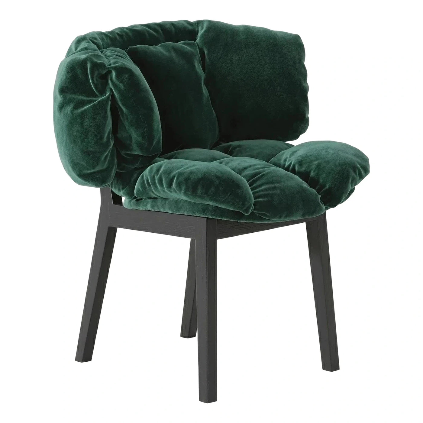 Deep Green Velvet Armchair with Dark Wood Legs