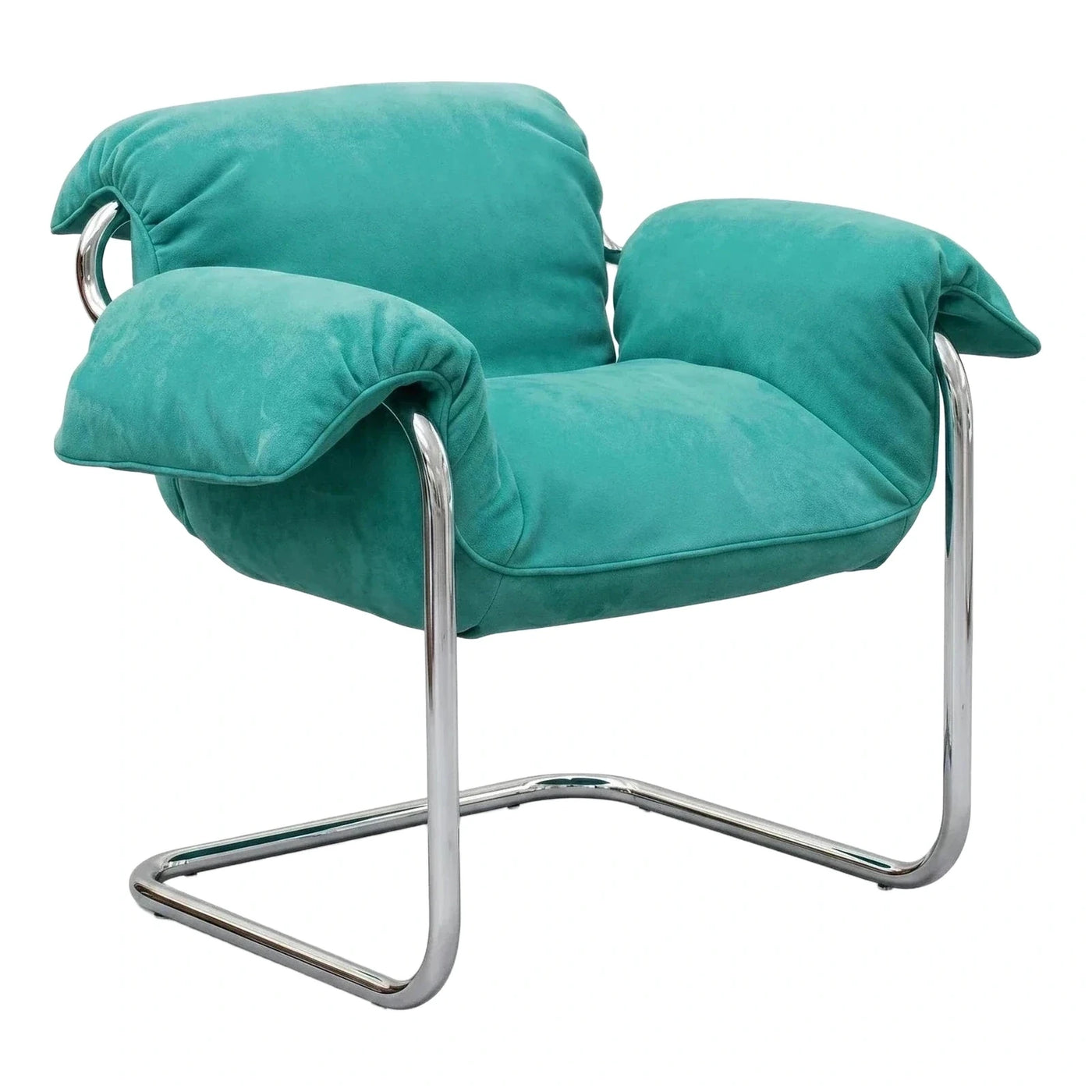 Teal Velvet Cantilever Armchair with Chrome Frame