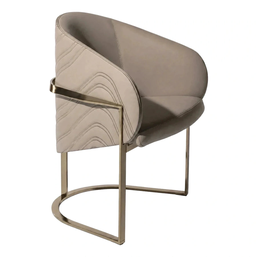 Modern Beige Leather Armchair with Gold Metal Base