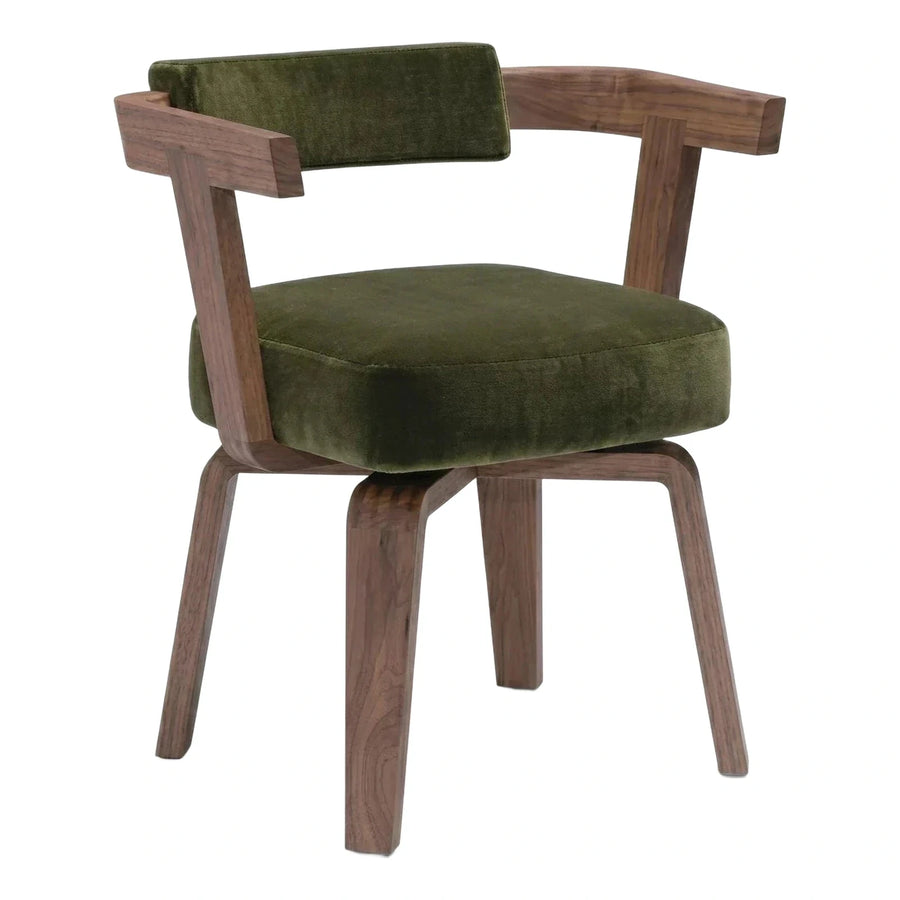 Green Velvet Armchair with Dark Wood Frame