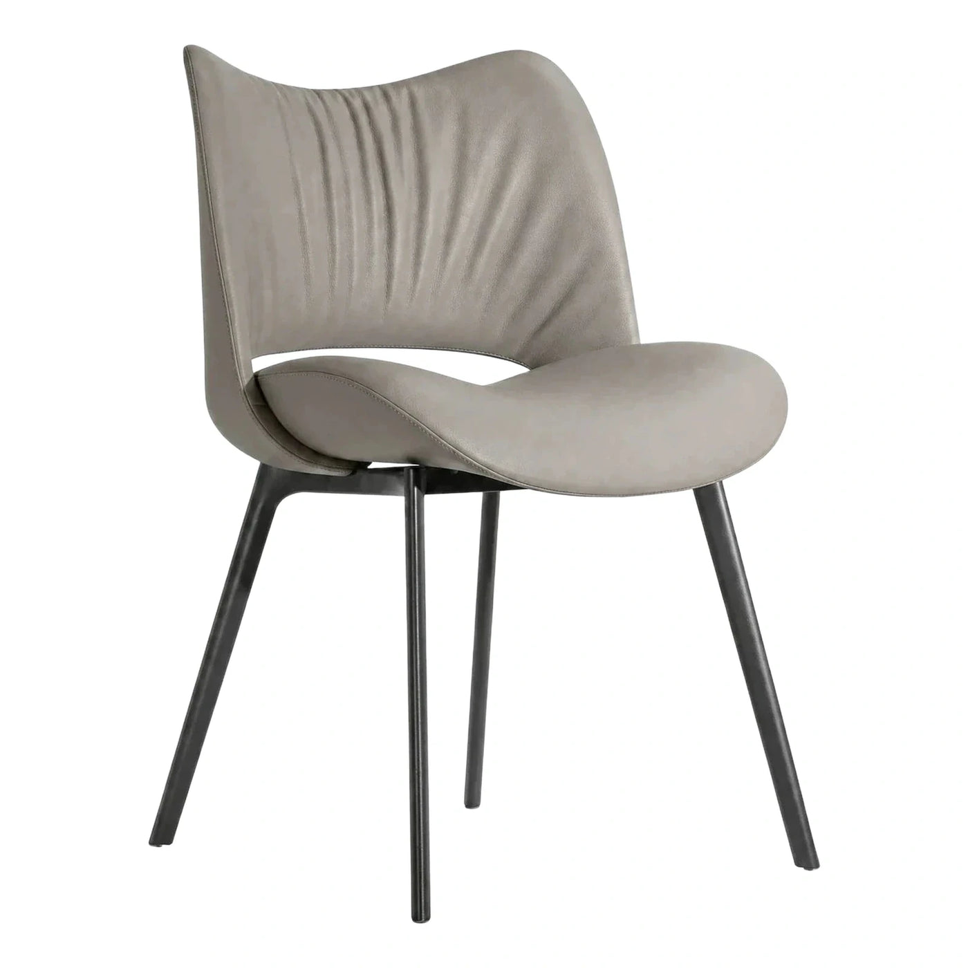 Modern Grey Leather Dining Chair with Metal Legs