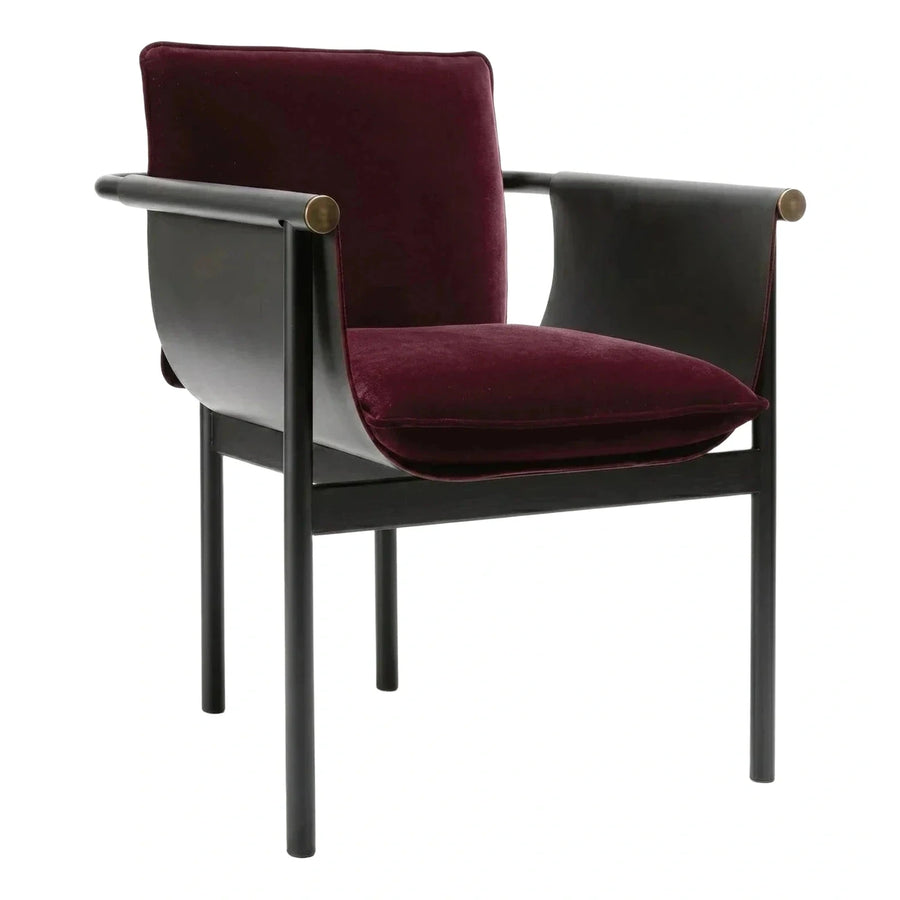 Burgundy Velvet Lounge Chair with Black Leather Sling